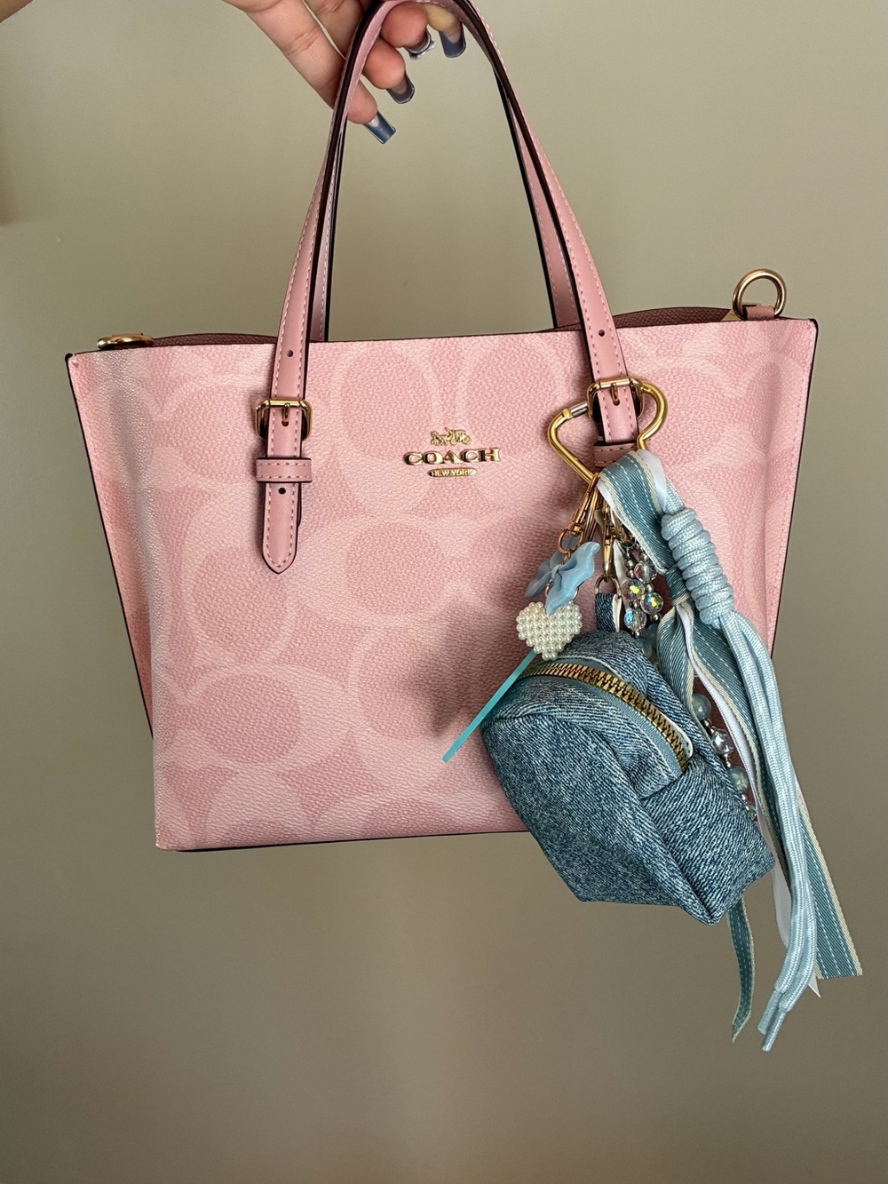Mini Denim Blue Backpack Keychain Charms Bag Charm